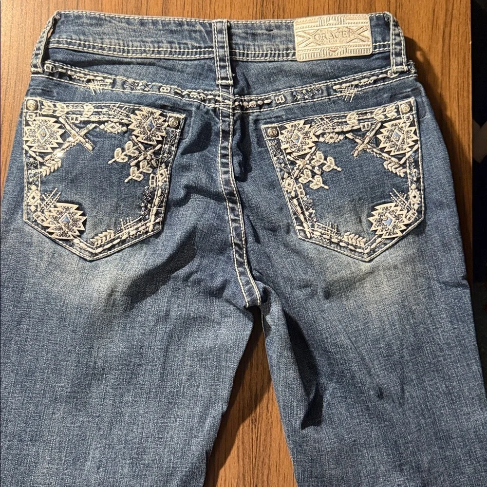 Grace Easy Fit Women’s Mid Rise Bootcut Blue Denim Jeans - Picture 4 of 7